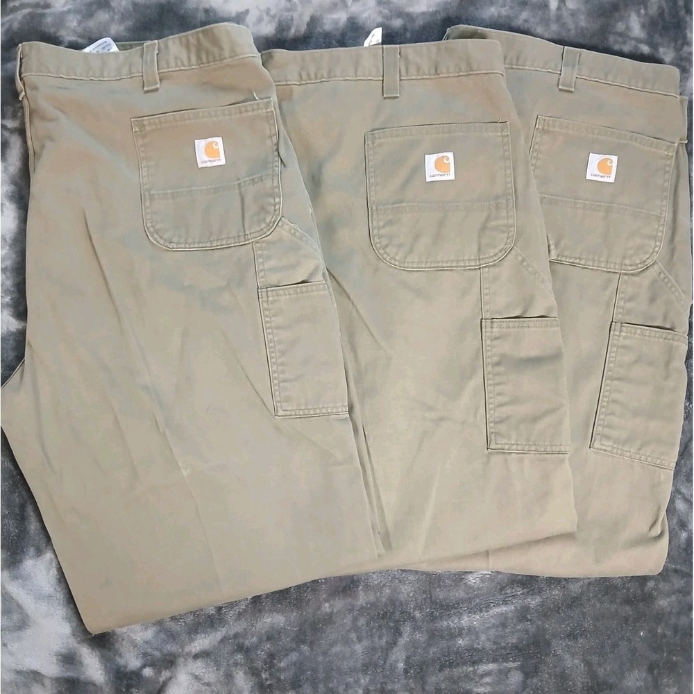 3 Bunddle Carhartt Carpenter Pants Men's 48x32 Olive Green Relaxed Fit Work